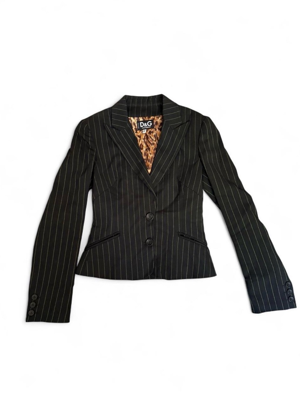 Dolce & Gabbana Black Pinstripe Blazer with Leopard-Print Lining